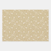 Feuille De Papier Cadeau Fleur d'Hibiscus Blanc sur Fond Doré (Devant)