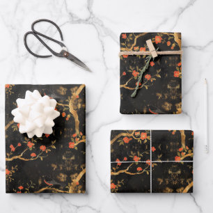 Feuille De Papier Cadeau Fleur dorée inspirée du Japon