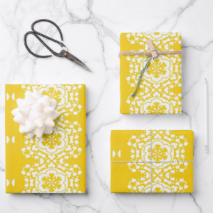 Feuille De Papier Cadeau Fleur jaune et blanche