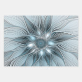 Feuille De Papier Cadeau Fleur Joyeuse Abstrait gris bleu floral Fractal (Devant)
