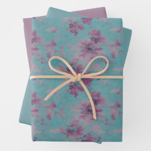 Feuille De Papier Cadeau Fleur Lilac et violet sur bleu