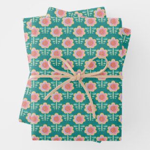 Feuille De Papier Cadeau Fleur rétro ressort