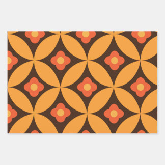 Feuille De Papier Cadeau Fleur rétro sur Mid Century Circles Orange