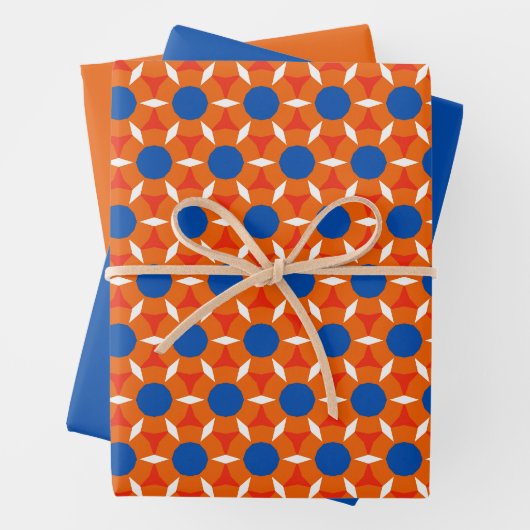 Feuille De Papier Cadeau Fleur ronde étoile rétro bleu orange (En situation)