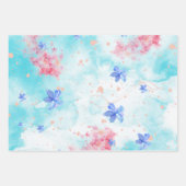 Feuille De Papier Cadeau Fleur rose bleue motif découpage élégant (Devant 3)