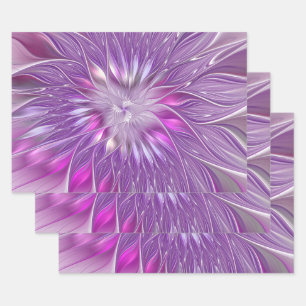 Feuille De Papier Cadeau Fleur Rose Violet Passion Abstrait Art Fractal