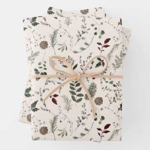 Feuille De Papier Cadeau Fleur sauvage moderne Aquarelle Motif de Noël