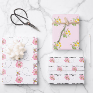 Feuille De Papier Cadeau Fleur sauvage rose d'abeille