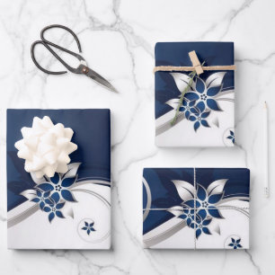 Feuille De Papier Cadeau Fleurs 3D bleu et blanc Lampe de table Boisson Pit