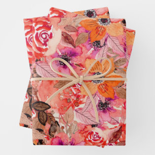 Feuille De Papier Cadeau Fleurs aquarelles