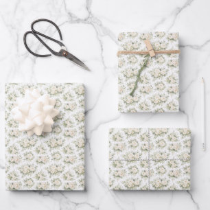 Feuille De Papier Cadeau Fleurs aquarelles crème blanc mariage de mariage 