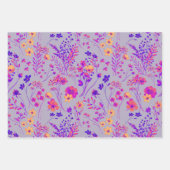 Feuille De Papier Cadeau Fleurs aquarelles roses néon et violettes douces e (Devant)