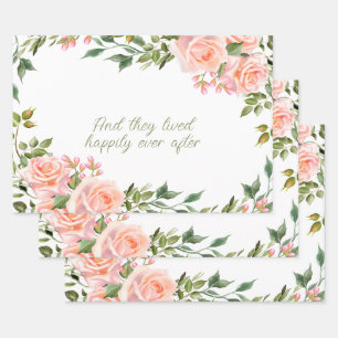Feuille De Papier Cadeau Fleurs aquarelles Roses roses Cadre 