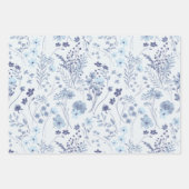Feuille De Papier Cadeau Fleurs aquarelles rustiques bleues pastel et crème (Devant)