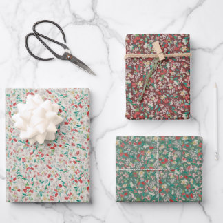 Feuille De Papier Cadeau Fleurs aquarelles vintage prairie d'hiver (Multi)