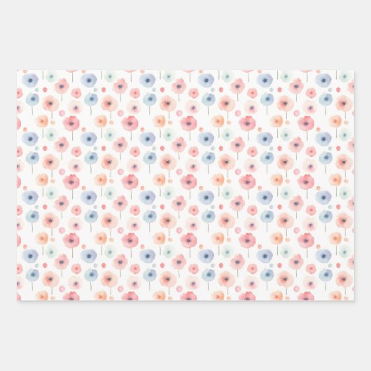 Feuille De Papier Cadeau Fleurs arc-en-ciel pastel sur fond blanc (Devant 2)
