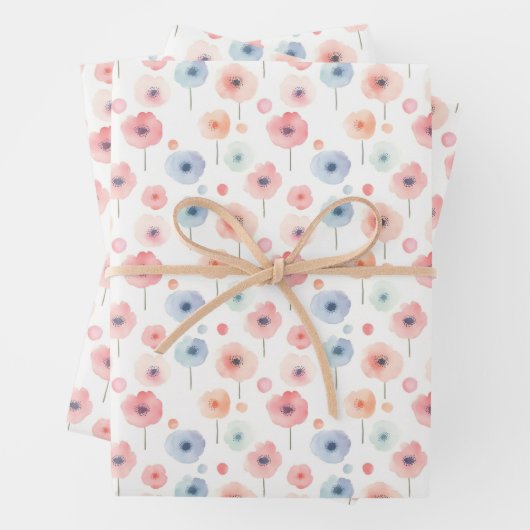 Feuille De Papier Cadeau Fleurs arc-en-ciel pastel sur fond blanc (En situation)