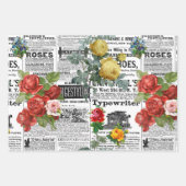 Feuille De Papier Cadeau Fleurs Avec Un Arrière - plan De Journaux (Devant 2)