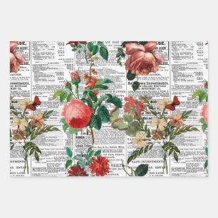 Feuille De Papier Cadeau Fleurs Avec Un Arrière - plan De Journaux