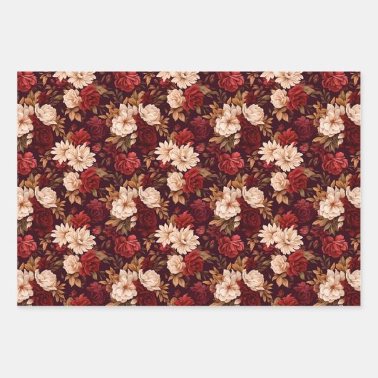 Feuille De Papier Cadeau Fleurs beiges bordeaux bohème (Devant 3)