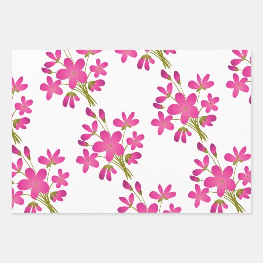 Feuille De Papier Cadeau Fleurs Blances Sur Rose (Devant)