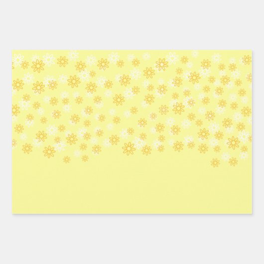 Feuille De Papier Cadeau Fleurs blanches et jaunes sur Pastel Jaune (Devant 3)