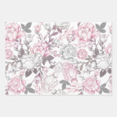 FEUILLE DE PAPIER CADEAU FLEURS BLANCHES ET STRIPES ROSES PASTEL (Devant 3)