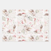 Feuille De Papier Cadeau Fleurs blanches roses Boho Botanique Élégant (Devant 3)
