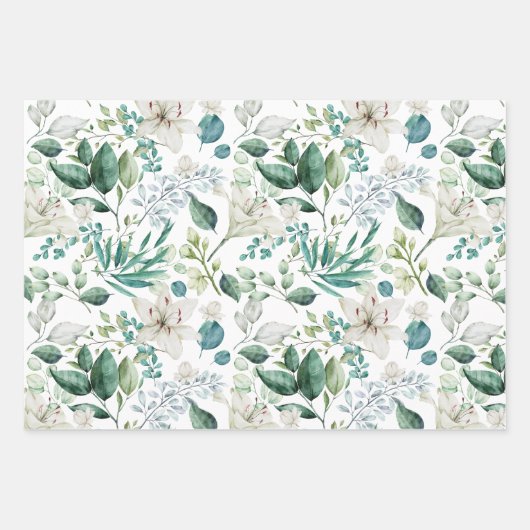 Feuille De Papier Cadeau Fleurs blanches verdure Shower de mariage  (Devant 3)
