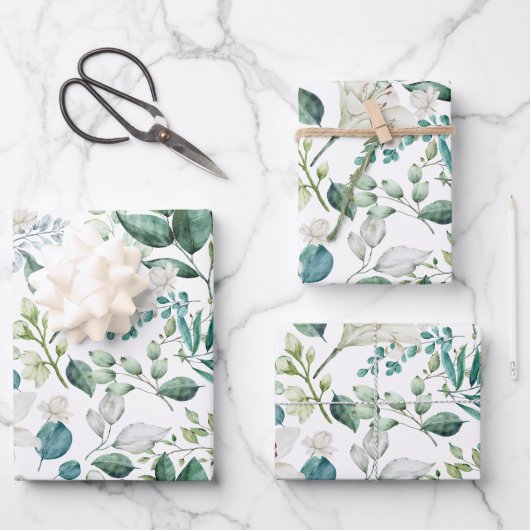 Feuille De Papier Cadeau Fleurs blanches verdure Shower de mariage  (Recto)