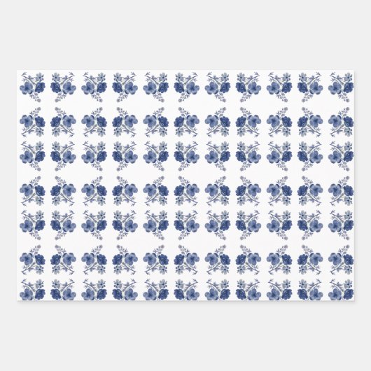 Feuille De Papier Cadeau Fleurs bleues (Devant)