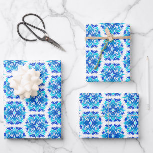 Feuille De Papier Cadeau Fleurs Bleues, Motif De Fleurs, Modèle Floral