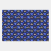 Feuille De Papier Cadeau Fleurs bleues royales et Couronnes d'or (Devant 2)