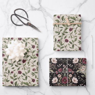 Feuille De Papier Cadeau Fleurs Bourgogne Crème Baby Shower de Mariée