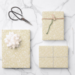 Feuille De Papier Cadeau Fleurs bruissantes Neutre - Blé doré