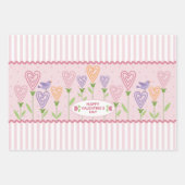 Feuille De Papier Cadeau Fleurs cardiaques rayures (Devant)