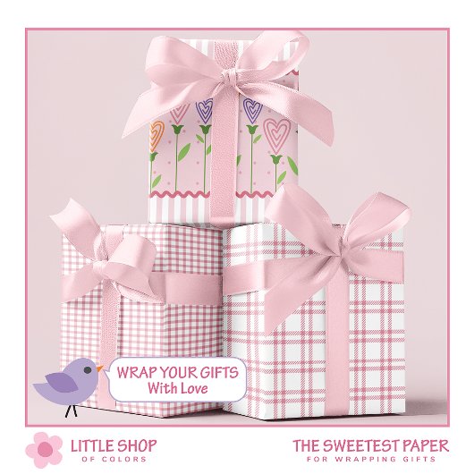 Feuille De Papier Cadeau Fleurs cardiaques rayures