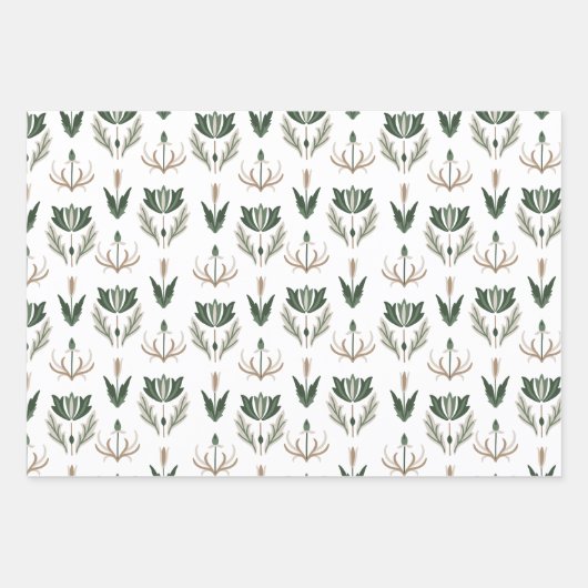 Feuille De Papier Cadeau Fleurs celtes d'IRLANDE vert beige brun (Devant)