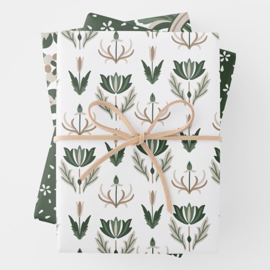 Feuille De Papier Cadeau Fleurs celtes d'IRLANDE vert beige brun (En situation)