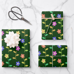 Feuille De Papier Cadeau Fleurs Colorées, Motif Floral, Verdure, Boho