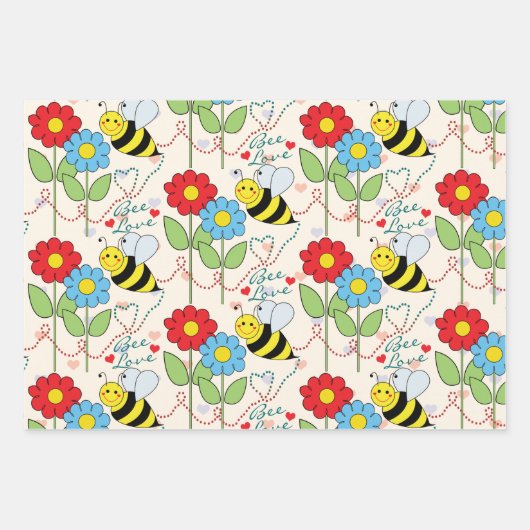 Feuille De Papier Cadeau Fleurs d'abeilles (Devant 2)