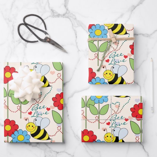 Feuille De Papier Cadeau Fleurs d'abeilles (Recto)