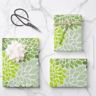 Feuille De Papier Cadeau Fleurs Dahlia, Motif De Fleurs, Dahlia Verte