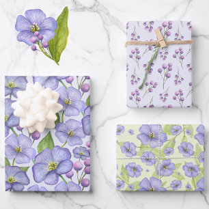 Feuille De Papier Cadeau Fleurs d'aquarelle de lavande 3 Jolies variantes