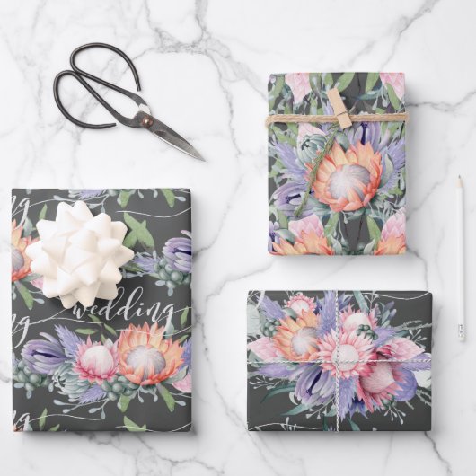 Feuille De Papier Cadeau Fleurs d'aquarelle Exotique Tropical King Protea (Recto)