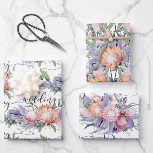 Feuille De Papier Cadeau Fleurs d'aquarelle Exotique Tropical King Protea (Recto)