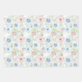 Feuille De Papier Cadeau Fleurs d'aquarelle rose et bleu. (Devant)