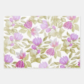 Feuille De Papier Cadeau Fleurs d'aquarelle rose Lilac peintes à la main (Devant 2)