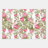 Feuille De Papier Cadeau Fleurs d'aquarelle rose rose roses fleuris (Devant 2)