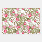 Feuille De Papier Cadeau Fleurs d'aquarelle rose rose roses fleuris (Devant)